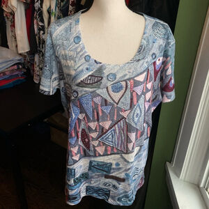Women's Marques Blouse, Size L, Blue and Pink